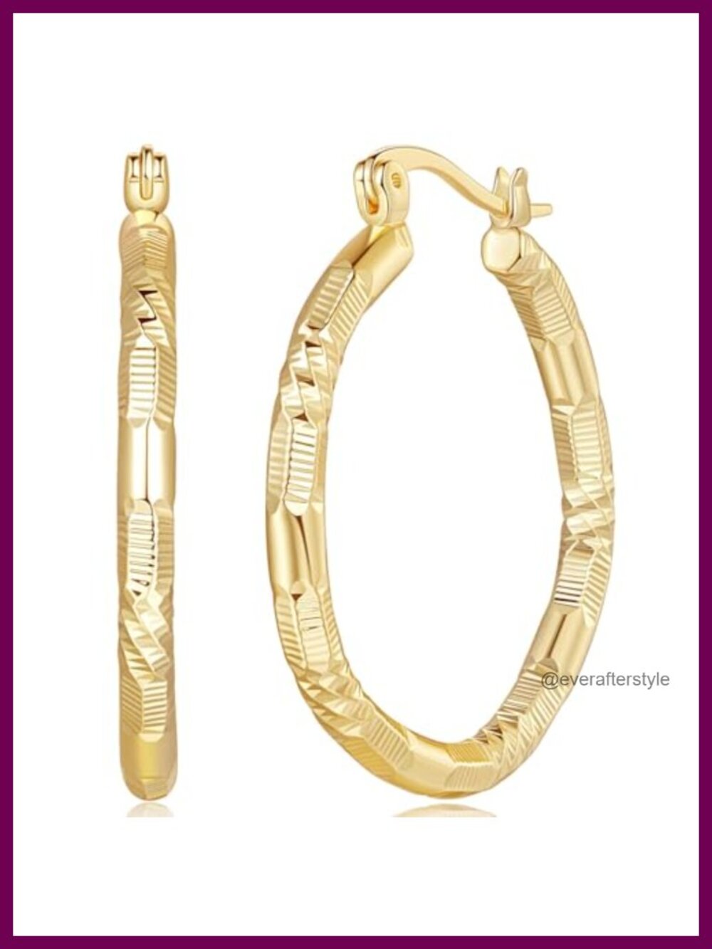14k Gold Hoop Earrings Large V-Shaped Engraved 30MM Latch Back Women